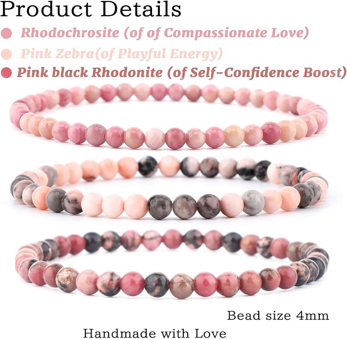 NCB 2.3-Piece 4mm Natural Crystal Gemstone Stretch Bracelets – Handmade Reiki Energy Healing Jewelry for Meditation,Yoga, Unisex
