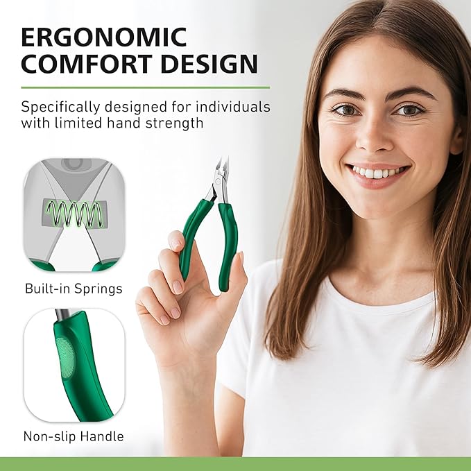 BALUCA Professional Straight Edge Toenail Clippers for Thick Nails & Ingrown Toenails - Heavy Duty Long Handle Nail Clippers for Seniors and Adults with Precision Design for Pain-Free Grooming,Green
