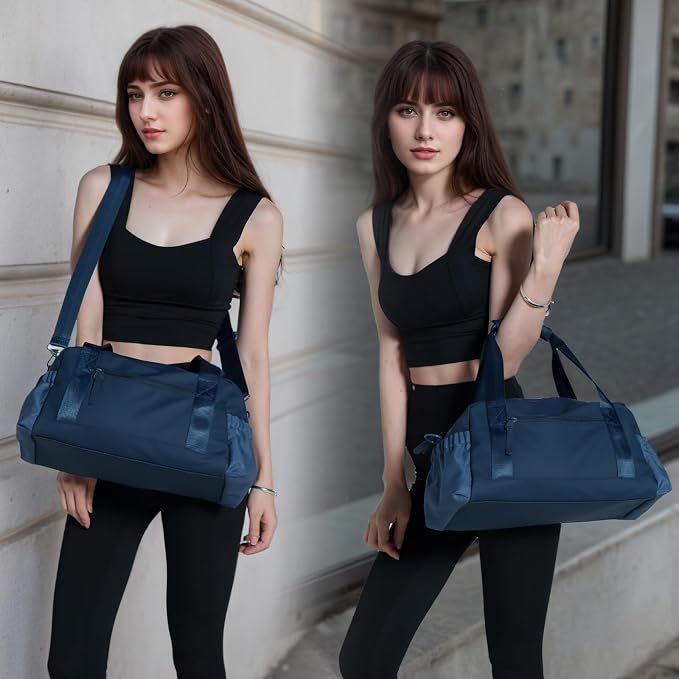 Bucosd Small Gym Bag for Women, Mini Crossbody Gym Duffle Bag with Wet Compartment, Carry on Gym Tote Bag for Workout Dance Sport Travel (Medium-Blue)