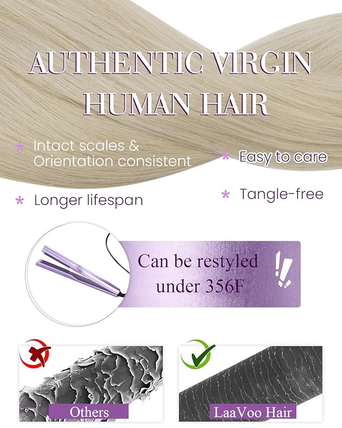 LaaVoo K Tip Hair Extensions Real Human Hair Bleach Blonde U tip Hair Extension Human Hair Hot Fusion Blonde KTip Human Hair Hair Extensions 24 inch 50g/50s