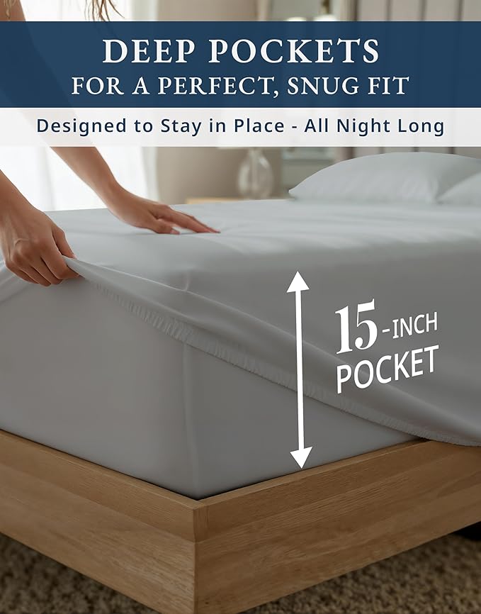 LANE LINEN 100% Egyptian Cotton Twin Sheets Set - 1000 Thread Count, Sustainably Produced Luxury Hotel Like Thick Twin Sheets, Naturally Temperature Regulating Machine Washable - Silver