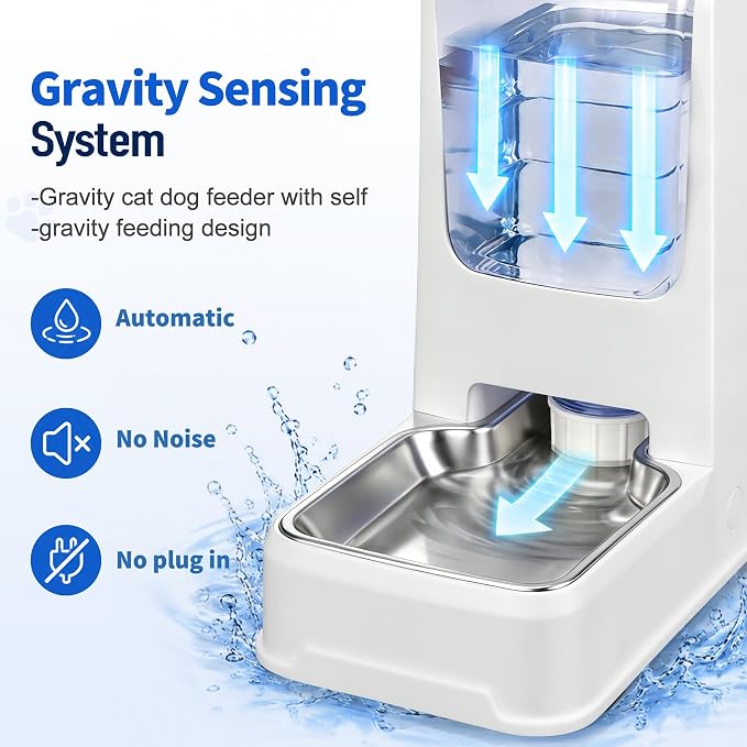 Automatic Cat Dog Feeder and Water Dispenser Set with Stainless Steel Bowl | Automatic Cat Feeder and Water Dispenser Set with Dog Stainless Steel Feed Bowl Pet Gravity Self Feeding and Waterer *2