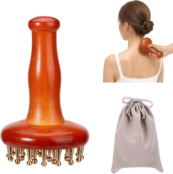 Meridian Massage Brush with 29 Copper Ball & Ergonomics Handle, Meridian Point Massager Comb with Storage Bag Chinese Spa Gua Sha Tool for Head Neck Back Arms Legs