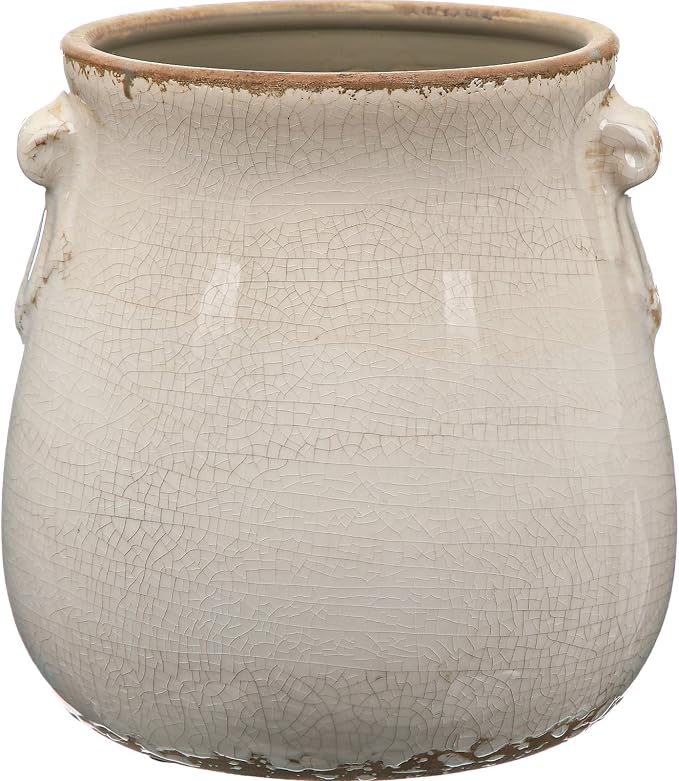 Ceramic Scroll Planter 6.5 Inch Chinoiserie Floral Vase with Drainage Holes Vintage Flower Vase Flower Pot Rustic Ceramic Pots for Indoor Plants Garden Home Bookshelf Decor (Pure White)