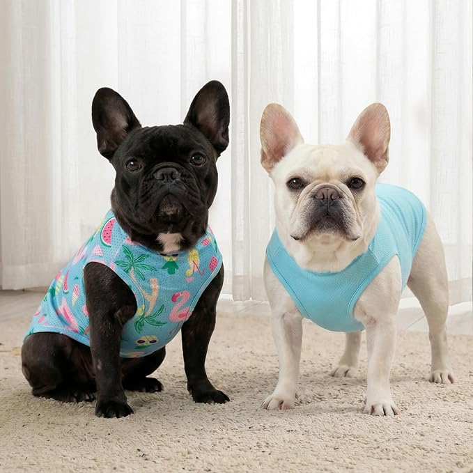 KYEESE 2Pack Dog Shirt, Lightweight Sun Protection Dog T Shirts for Small Dogs Boy Girl, Breathable Mesh Tank Top Sleeveless Pet Reflective Vest, Soft Summer Dogs Clothes, Flamingo+Blue, M