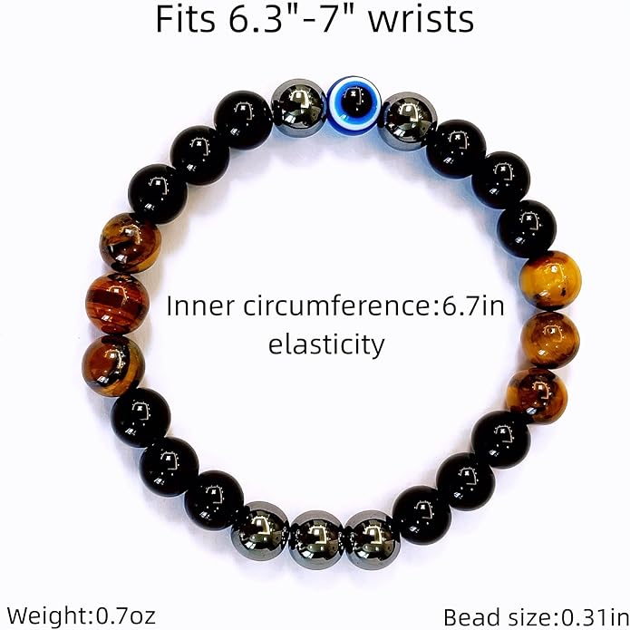 Evil Eye with Hematite Black Obsidian Tiger Eye Stone Triple Protection Bracelets for Men Women, Crystal Healing Stone Bracelet Bring Luck Prosperity and Happiness Jewelry