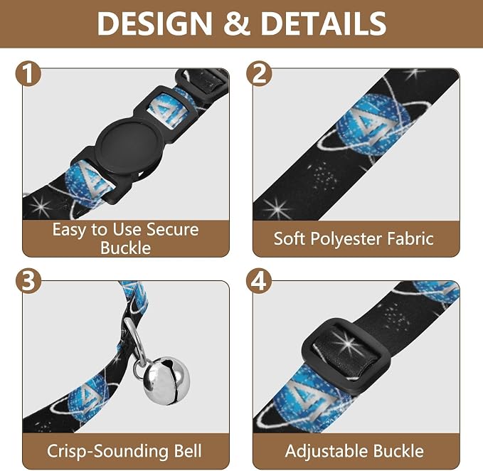 Blue Globe White Grid Lines Collar with Bell for Dog Puppy 2 Pack Kitten Collar Adjustable Length 10.6" to 17.1"
