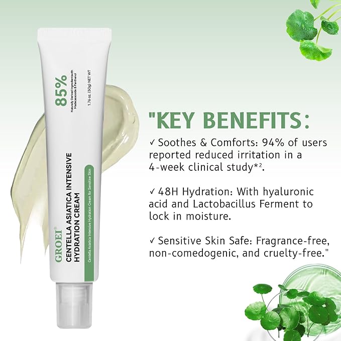 Lucksun Centella Asiatica Cream for Sensitive Skin, 85% Natural Moisturizer, Intensive Hydration & Repair, 50g