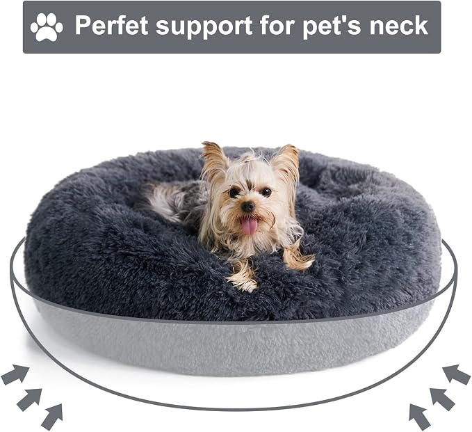 WNPETHOME Small Round Calming Dog Bed Cat Bed for Comfy Sleep | Dog Bed For Small Dog, Cute Washable Puppy Bed with Fuzzy Plush, Fur Anxiety Pet Bed Donut Cuddler (20x20x8in, Navy Blue)