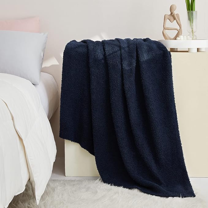 Knit Throw Blanket for Couch Navy Blue-Super Soft Lightweight Plush Fuzzy Fluffy Cozy Blankets and Throws for Sofa Bed, 50x60 inches