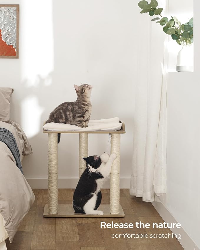 22in Cat Tree Tower Condo, Cat Scratch Posts for Indoor Cats, Big Plate, Three 23.6in Full Sisal Scratching Posts, Greige