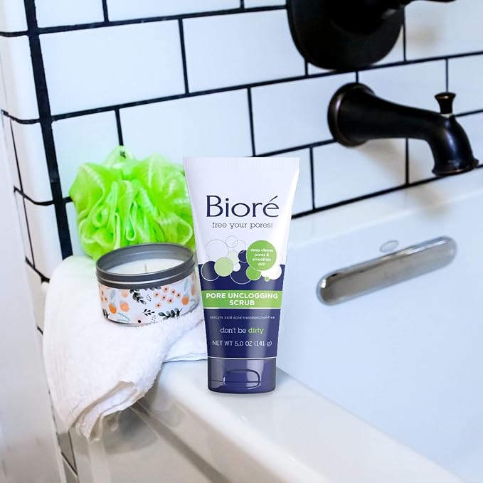 Biore Pore Unclogging Scrub With Salicylic Acid, Oil Free, 5 Oz, 3 Pack | Removes Excess Dirt & Oils, Deep Exfoliation, Clears Congestion, Smooth Texture, Fresh Clean Finish