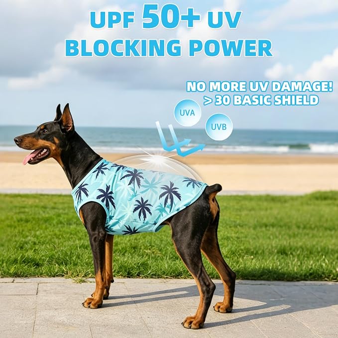 Cooling Sunblock Dog Clothes for Large Dogs,2 Pack UPF50+ UV&Insect Protection Quick Dry Dog T Shirts for Outdoor,Anti-Hair Loss Breathable Sleeveless Pet Vest Tank Tops,Ice Cube&Coconut,XL