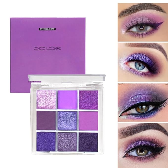 9 Colors Purple Tan Grape Shimmer Matte Eyeshadow Palette, Pearl Glitter Shimmer Matte Nude Neutral Shades, High Pigmented Waterproof Grape Plum Pink Lavender Eyeshadow, Bright Sombras De Ojos