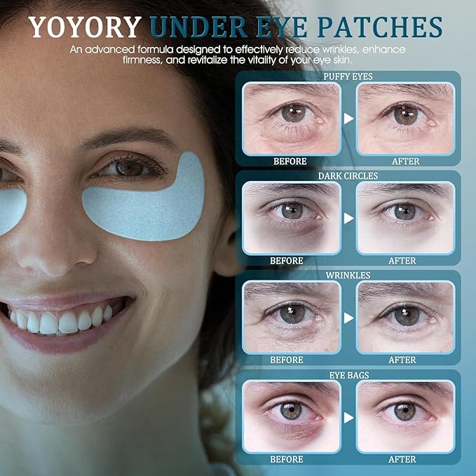 Under Eye Patches Masks - 24K Gold Eye Patch for Dark Circles and Puffy Eyes, Wrinkles, Fine Lines, Eye Bags Treatment with Collagen and Hyaluronic Acid, Moisturizing and Firming (60 Pcs）Silver