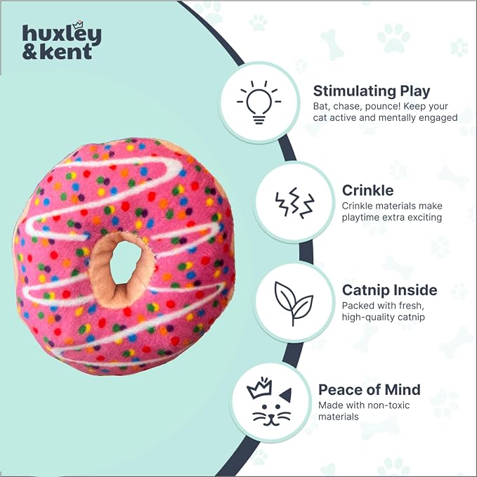 Huxley & Kent Plush Crinkle Catnip Cat Toy, Strawberry Donut