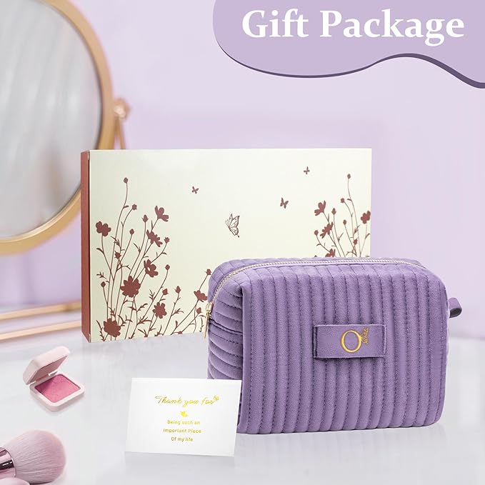 COSHAYSOO Sister Birthday Gifts for Women Best Friend Bestie Friendship Fashion Makeup Bag Make Up Cosmetic Pouch Travel Size Toiletries Skin Care Essentials Organizer Purple Velvet Initial Letter O