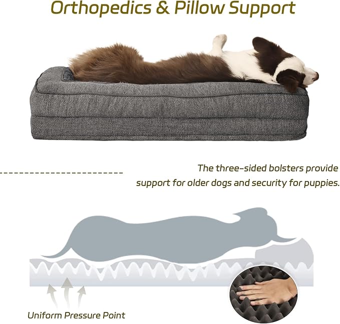 WINDRACING Orthopedic Dog Beds Large Sized Dog, Waterproof Memory Foam Pet Bed with Sides, Non-Slip Bottom Large Pet Bed with Washable Removable Cover,40x28 Inch, Gray