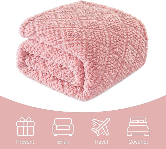 Whale Flotilla Soft Fleece Throw Blanket for Couch, Pink | Jacquard Waffle Blankets for Home Decor, Lightweight and Cozy, All Season Suitable, 50x60 Inch