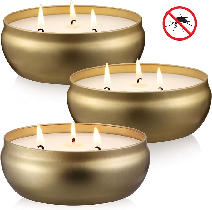 Kedtui Citronella Candles, 3 Pack Each 3-Wick Scented Candle Soy Wax Portable Travel Tin Gift Set, Outdoor and Indoor