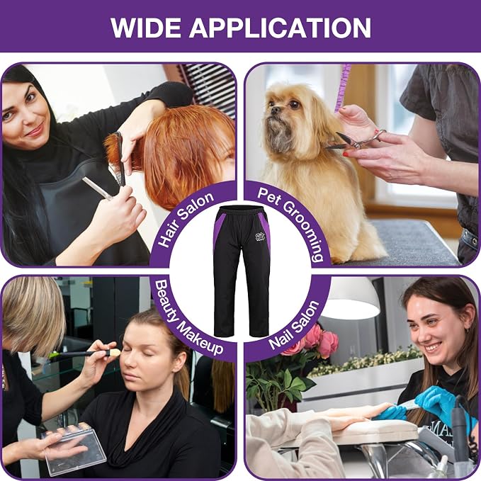 Pet Groomer Trousers with Pockets, Elastic Waist, XL Size, Full Length | Anti-Static & Splash Proof Pet Beautician Uniforms, Hair Repellent Smock & Trousers for Professional Dog Cat Grooming Salon