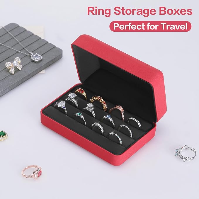 KUKUVR Velet Jewelry Ring Storage Box | Travel Jewelry Case with 3 Slot Ring Display Organizer