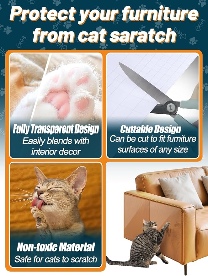Acostop 10 Pack 17"x11.8" Cat Scratch Furniture Protector for Leather Couch | Easy to Remove Anti-Scratch Couch Protector from Cat, No Pins