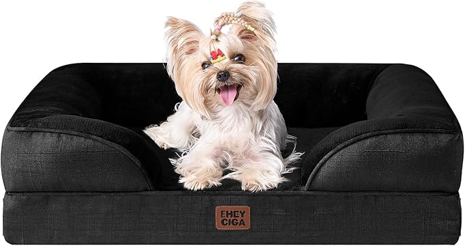 EHEYCIGA Orthopedic Small Dog Bed, Waterproof Memory Foam Washable Pet Beds | Non-Slip Bottom and Egg-Crate Foam Medium Pet Couch Bed with Washable Removable Cover, Black