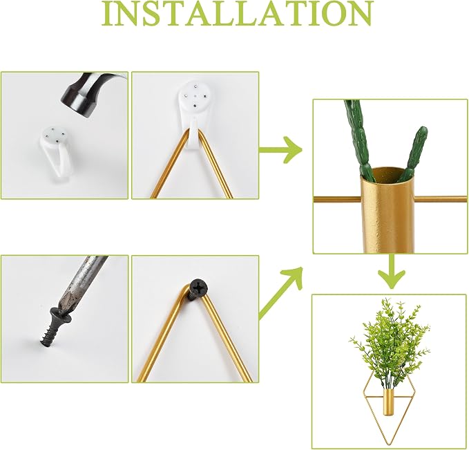 Yorkmills Green Artificial Eucalyptus Plant Wall Decor in Gold Hanging Vase | Diamond Metal Wall Planter Decorations Set of 2, Fake Plant Home Wall Decor for Living Room, Dining Room, Bedroom, Bathroom
