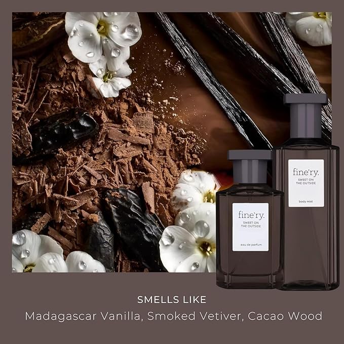 Fine'ry Vanilla Gourmand Sweet on the Outside Perfume for Women & Girls - Vanilla, Cacao Wood & Smoked Vetiver - Warm, Long-Lasting, Full Size Hair & Body Cologne Parfum Fragrance (60mL)