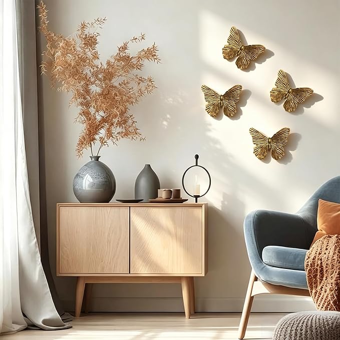 SIYOTTA Vintage 3D Butterfly Wall Art 4Pcs 5"×4" Resin Indoor Outdoor Decor | Handcrafted Vintage Resin Butterfly Wall Decor, Weatherproof for Living Room Bedroom Garden Yard Gallery Use
