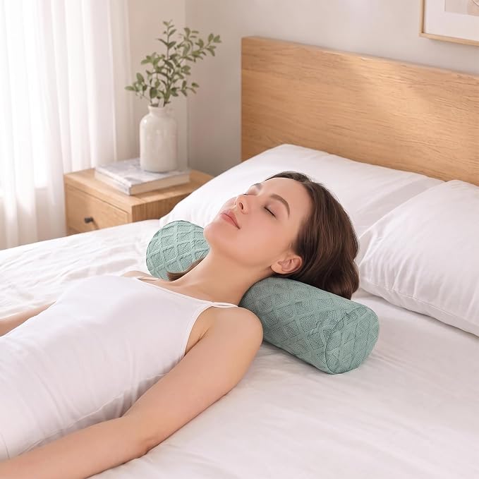 4.7" Neck roll Pillow,Small Round Circle Pillow Cylinder Pillows | Cervical Memory Foam Neck Support Pillows,for Sleeping,Head，Neck,Bed，Back,and Legs Round Neck Support and Yoga Pain Relief