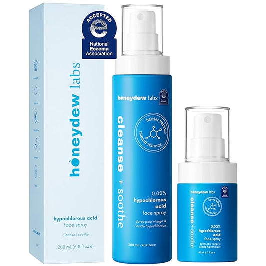 Hypochlorous Acid Spray – Dermatologist Tested HOCl Facial Cleanser for Sensitive, Acne-Prone & Irritated Skin Soothes Redness, Eczema, Rashes & Itching – Skin Repair Spray, 2oz + 6.8oz, Honeydew Labs