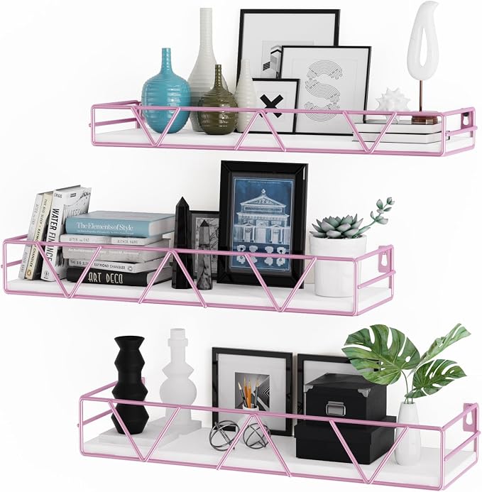 Floating Shelves Set of 3, Wood Wall Shelf, Farmhouse Shelf for Bedroom | Wall Mounted Floating Shelf for Living Room, Bedroom, Bathroom, Kitchen, Office