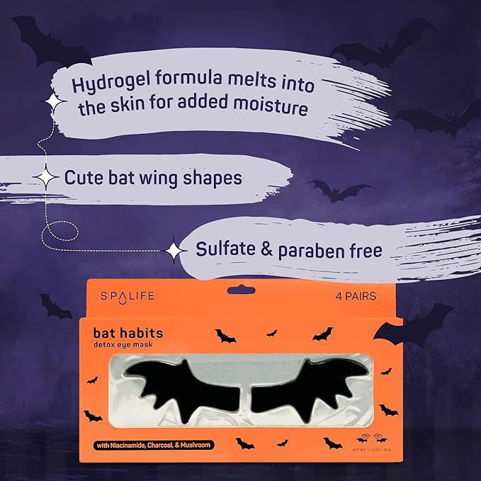 SpaLife Beauty Halloween Hydrogel Under Eye Patches | Eye Patches for Dark Circles | Halloween Gifts for Women | Cooling Undereye Patches for Puffy Eyes with Niacinamide, Charcoal & Tremella | 8 Pairs