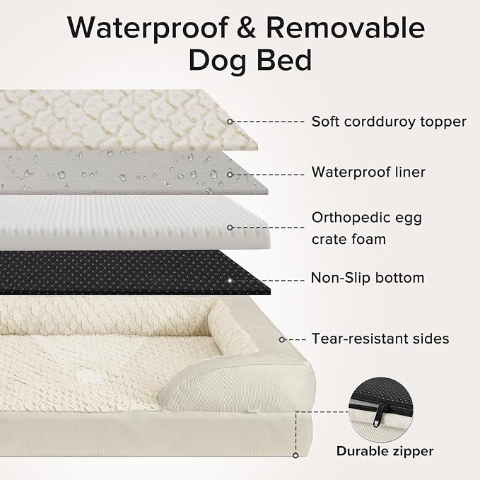 Orthopedic Dog Beds Large Sized, XL Washable Dog Sofa with Egg-Crate Foam, Waterproof Lining and Non-Skid Bottom