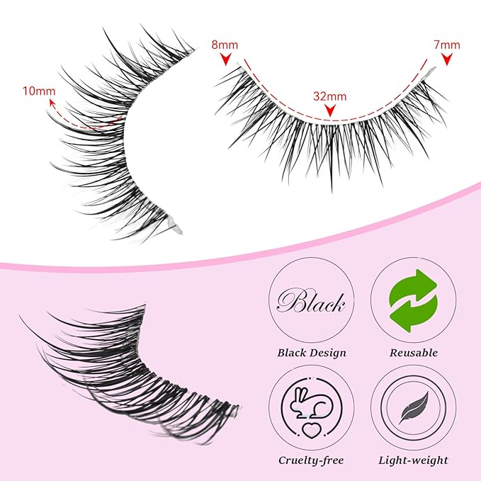 outopen 10 Pairs Manga Lashes Natural Look False Eyelashes Wispy Spiky Anime Lashes Korean Japanese Asian Style Cosplay Fake Eyelashes with Clear Band