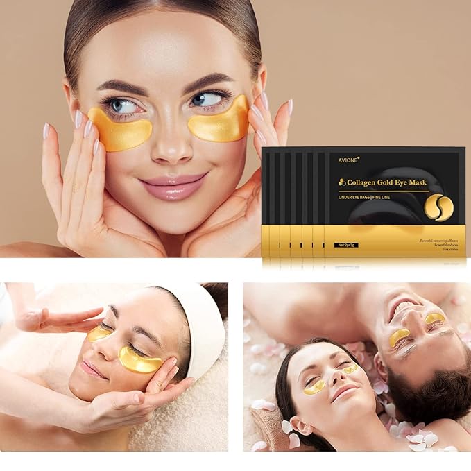 AVJONE 24K Gold Under Eye Patches (16 Pairs), Collagen eye masks for dark circles and puffiness, eye patches for women puffy eyes, Revitalises and Refreshes Your Skin
