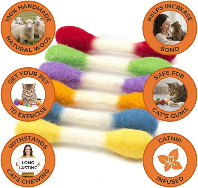 Glaciart One MINI Swabs Cat Toys with Catnip - 6 Pk | Durable for Chew, Cute Cat Toys Interactive Kitty for Boredom, Exercise, & Play | Filled w/Organic Catnip for Anxiety & as Digestive Aid