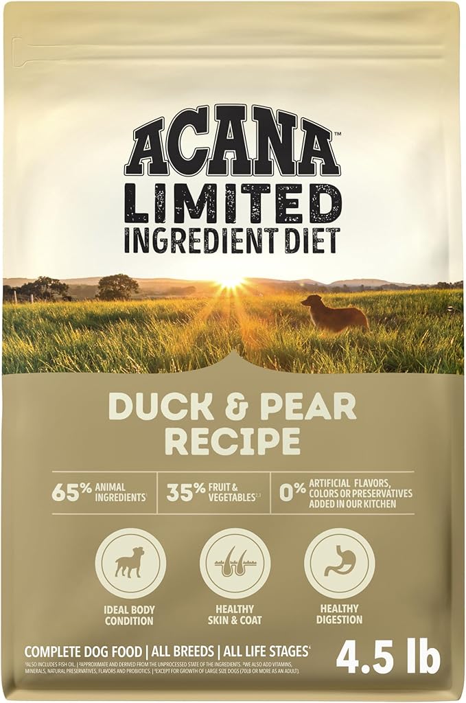 ACANA Singles Limited Ingredient Dry Dog Food Duck & Pear 4.5lb Bag | Grain Free, Made in the USA, Limited Ingredient, Global Quality Ingredients