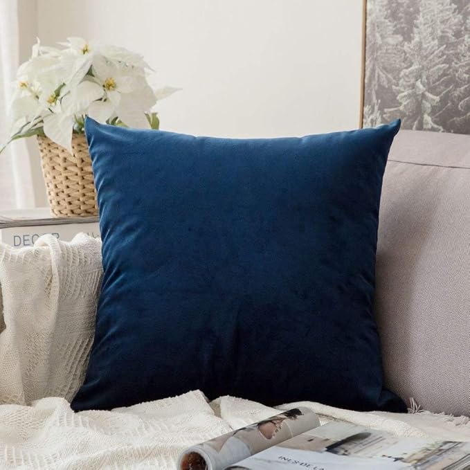 MIULEE 26x26 Inch Euro Velvet Throw Pillow Cover Set of 1 Dark Blue | Soft Luxury Decorative Throw Pillow Cover, Single Cushion Case, Home Decor for Chair Couch Sofa Bedroom Car Bed