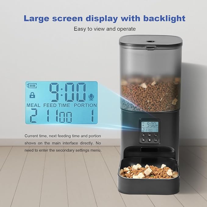 Automatic Cat Feeder, 6L Cat Food Dispenser with 10s Voice Recorder, Pet Feeder up to 8 Meals per Day, Timed Feeder with Dry Food Sealed Ring (Black)
