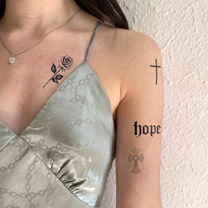 2 Sheets Long Lasting Flower Temporary Fake Tattoos For Women Arm Neck Hand Finger, Rose Semi Permanent Tattoo For Adults Girl,Realistic, Waterproof and Non-Reflective
