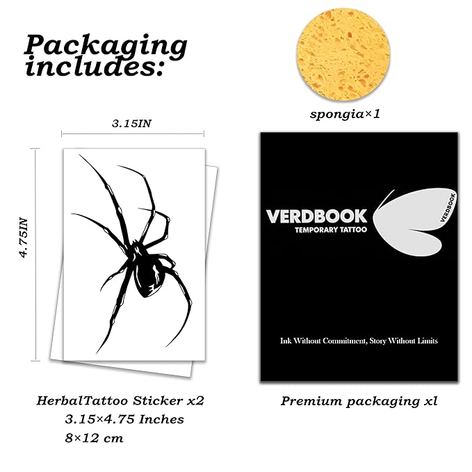 Waterproof Temporary Tattoos: 2-Sheet Tattoo Kit with Realistic Body Stickers, Semi-Permanent Tattoos for Adults Lasting 7-15 Days – Safe for Men & Women, Spider Tattoo Pattern