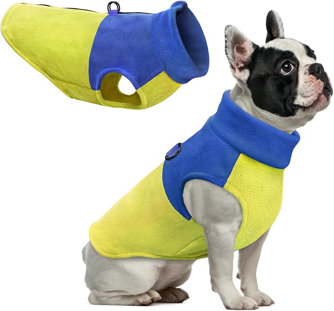 Idepet Dog Fleece Vest Sweater Zip Up Warm Pullover Dogs Jacket with D-Ring Leash Winter Cold Weater Coat Pet Sweatershirt Clothes Hoodie for Small Medium Dogs Boy Girl (Blue/Green, XL)