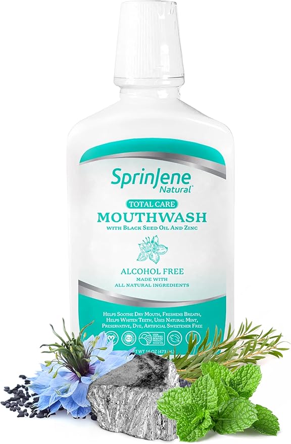 SprinJene Natural Sensitivity & Gum, Fluoride Toothpaste for Sensitive Teeth (1 Pack) + Fluoride Free & Alcohol Free Mouthwash