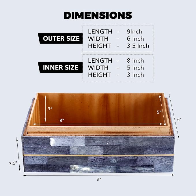 Handicrafts Home Large Decorative Storage Box with Lid – 9x6x3.5” Coffee Table Organizer, Keepsake- Decorative Boxes for Home Decor, Stylish Decorative Box for Office Decor- Aegean Coral - Grey