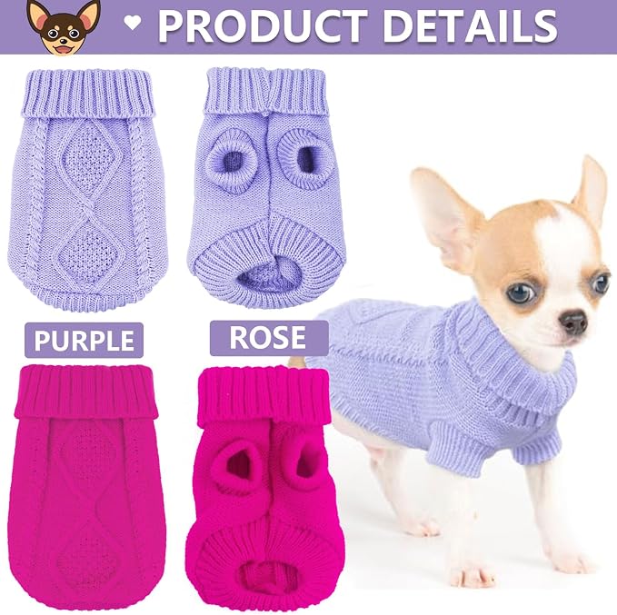 2 Pack Dog Clothes for Small Dogs Girl Chihuahua Sweater Puppy Pullover Sweater, Winter Cute Knitwear Turtleneck Thick Warm Coat for Yorkie Cat Extra Small Dog Clothes S