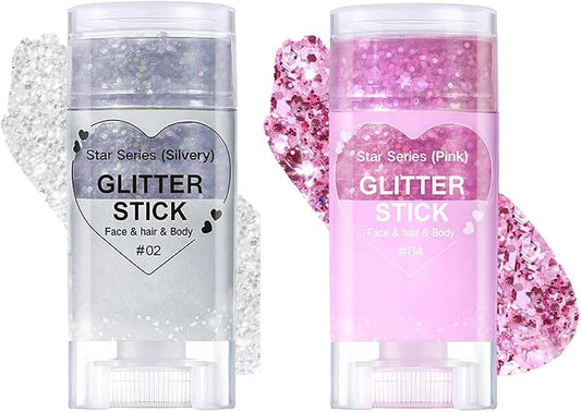 Body Glitter Stick,Mardi Gras Accessories,Sparkling Face Hair Glitter,Mermaid Sequins Chunky Glitter Face Paint,Singer Concert Outfit Festival Rave Accessories for Women and Kids (#2+4)