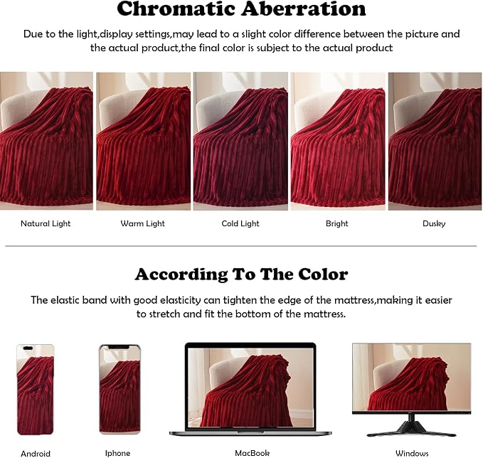 NEWCOSPLAY Fleece Ribbed Cozy Throw Blanket for Couch, Red, 50"x60" | Premium Silky Flannel Blanket, Soft Lightweight Fluffy Throw Blanket for Bed Sofa Decor, Gift for All Season Use